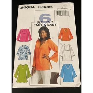 00307 - Butterick B4684 Misses' Tunic Top Sewing Pattern Six Sew Sizes XS-Med‎